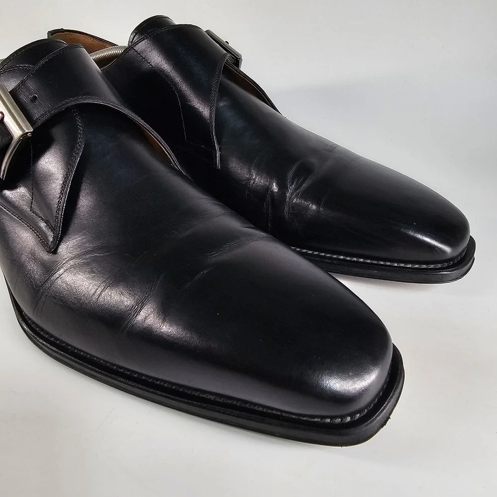 Magnanni Black Leather Single Monk Strap Loafers